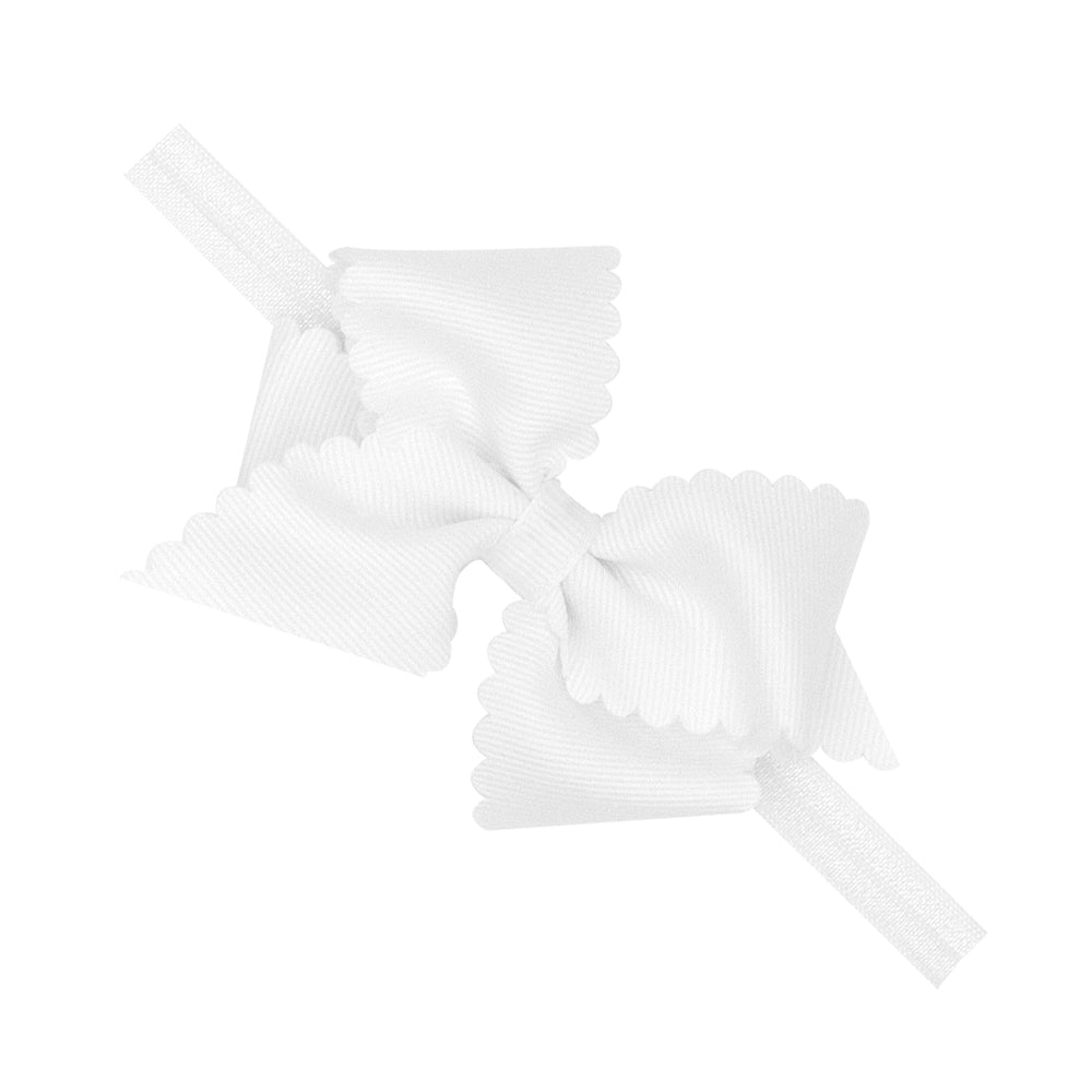 Wee Ones extra-small grosgrain bow on elastic band in white for picture-perfect infant style