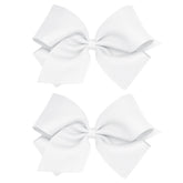 Wee Ones girls two-pack white grosgrain bows with No Slip Clip for secure wear