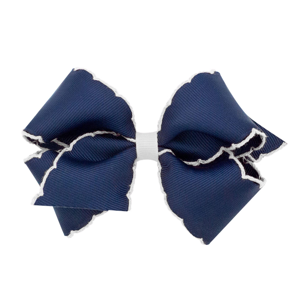 Wee Ones girls classic grosgrain moonstitch bow, front view adds polished finish to outfits