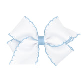 Wee Ones Moonstitch edge bow on WeeStay clip in white Millennium Blue, secure all-day wear for outfits.