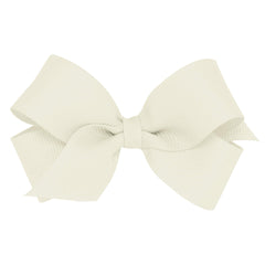 Wee Ones mini classic grosgrain bow on WeeStay clip in antique white keeps hair in place.