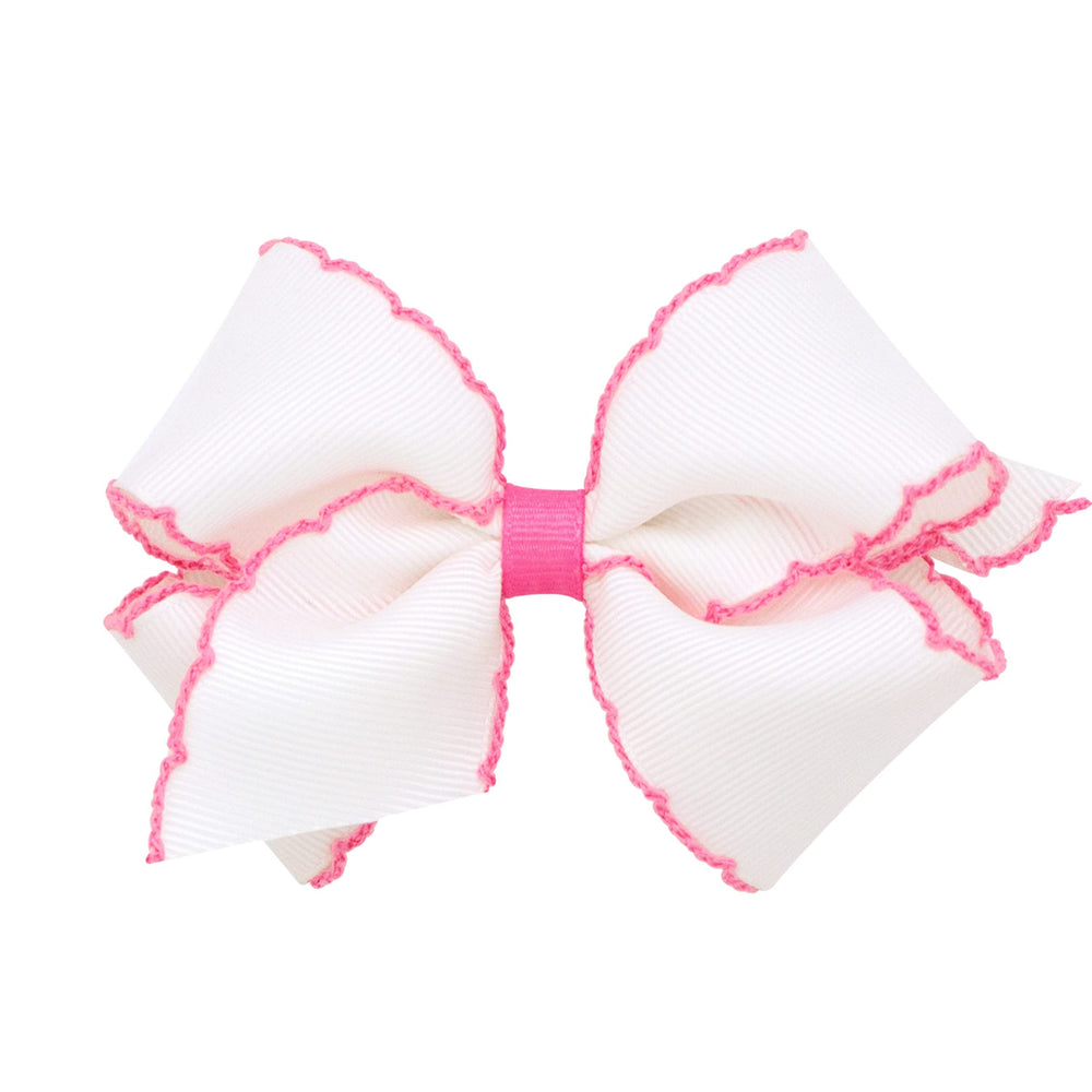 Wee Ones moonstitch edge bow on white ribbon for everyday wear