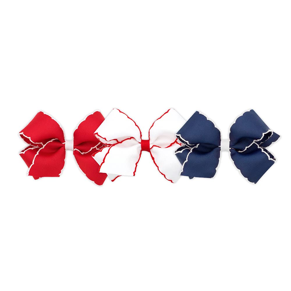 Wee Ones Moonstitch grosgrain clip set in vibrant red, white, blue for playful styles.