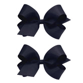 Wee Ones navy grosgrain bow two-pack with no-slip clip providing secure all-day wear.