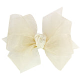 Wee Ones organza double bow with WeeStay clip for secure all-day wear.
