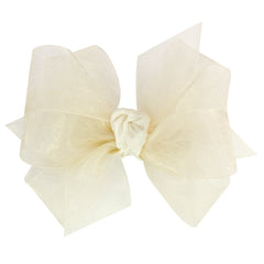 Wee Ones organza double bow with WeeStay clip for secure all-day wear.