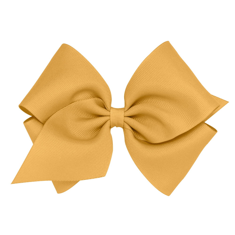 Wee Ones plain wrap grosgrain bow on WeeStay clip in Old Gold offers secure all-day hold.