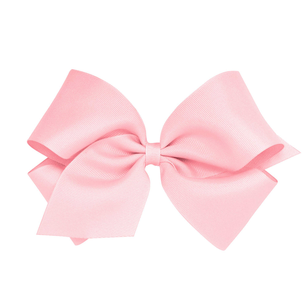 Wee Ones plain wrap grosgrain bow in light pink with secure WeeStay clip for all-day wear.
