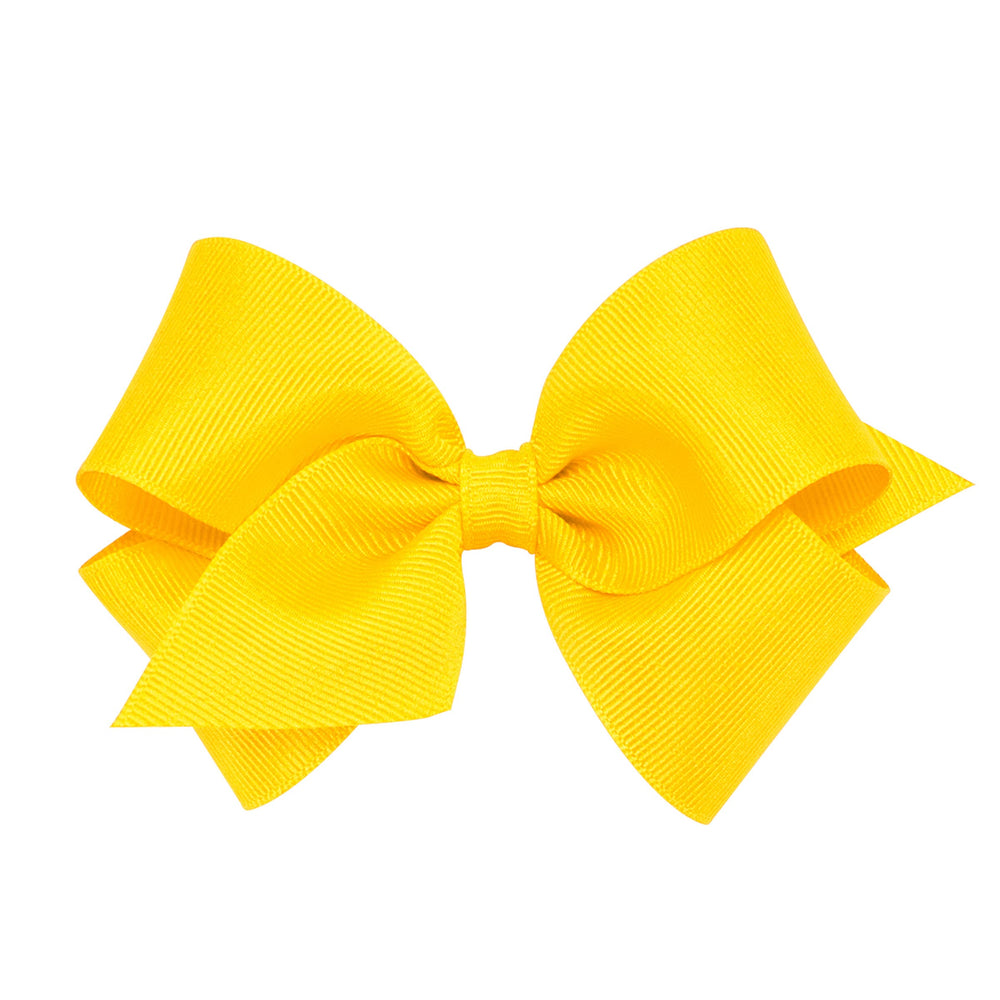 Wee Ones plain wrap grosgrain yellow bow on WeeStay clip offering secure all-day hold for active wear