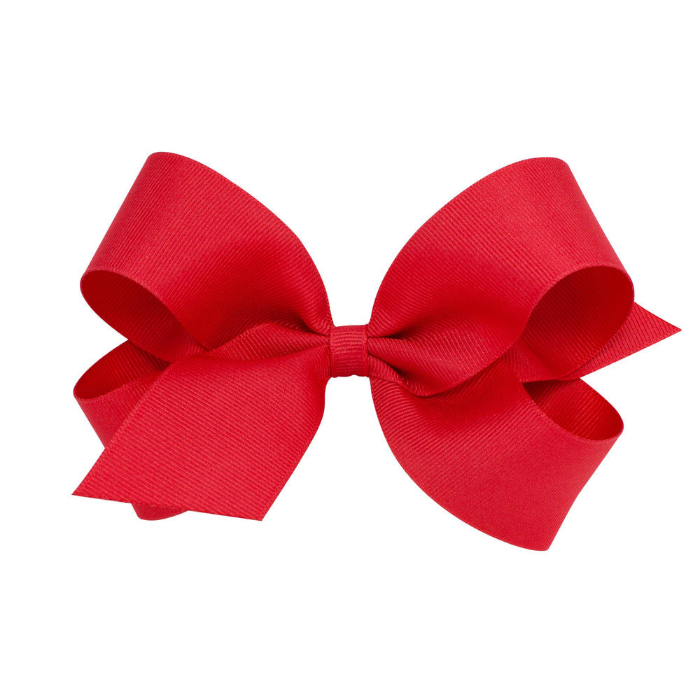 Wee Ones red grosgrain bow close-up showing durable color and craftsmanship