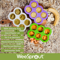 WeeSprout clip-on lid on tray—spill-proof storage.