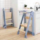 WeeGuruu foldable kitchen tower wooden frame provides a sturdy platform for toddlers.