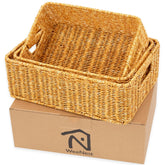 WeeNest Baskets rectangular amber set3 on shelf for organized closet storage.