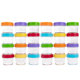 WeeSprout 4oz glass jar with bright lids enables easy portioning of meals.