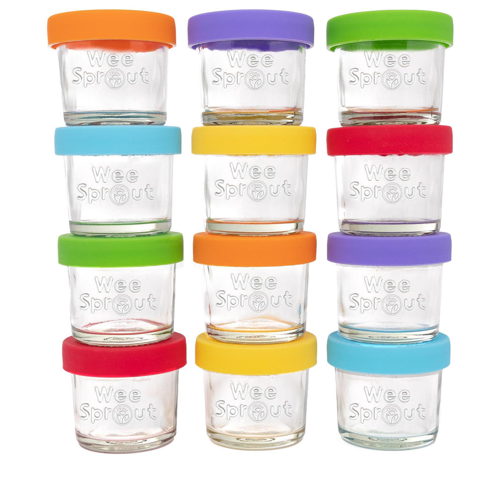WeeSprout 4oz glass jar with lid for organized baby meals.