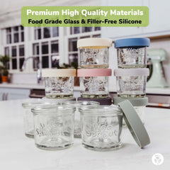 WeeSprout 4oz glass jar with lid ready for storing or traveling meals