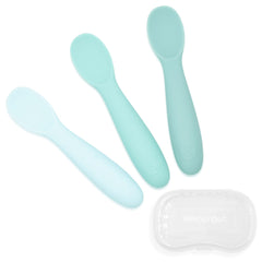 WeeSprout baby spoons with carrying case for easy on-the-go self-feeding.