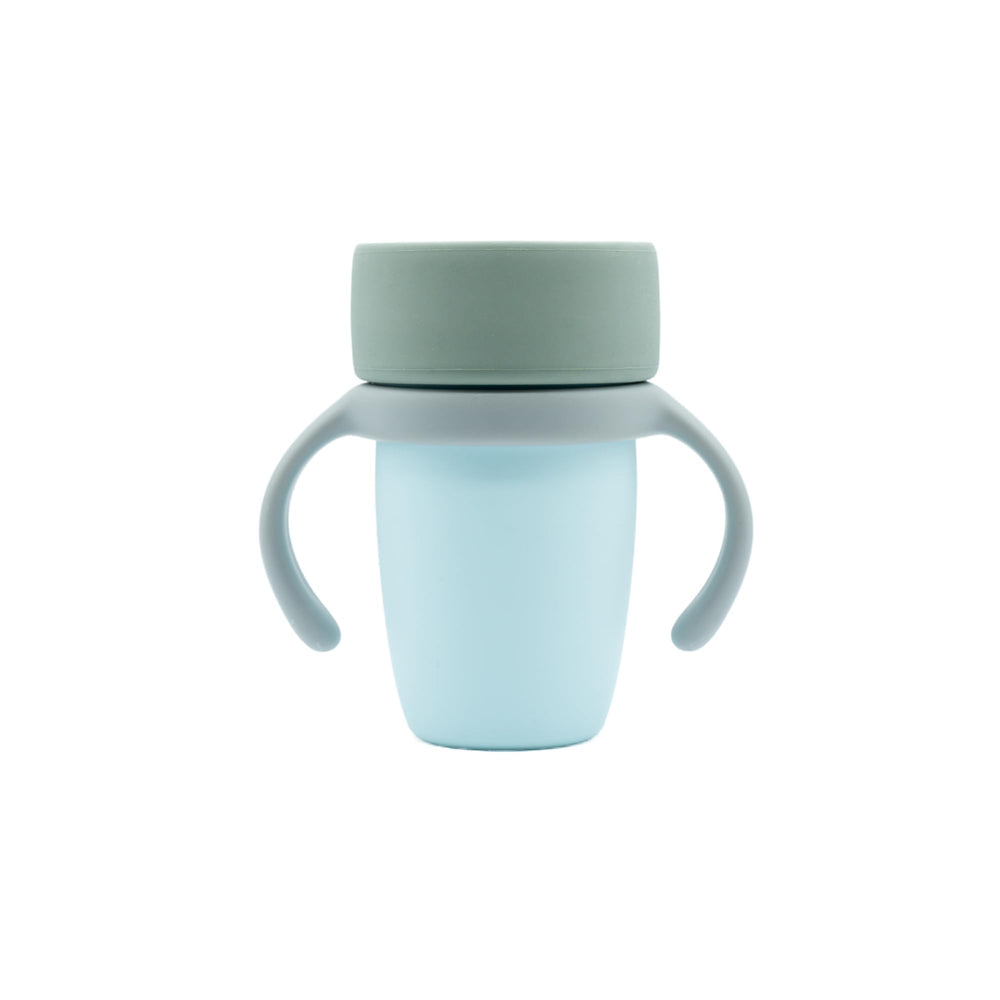 WeeSprout baby training cup side view shows a 360° sip edge for flexible drinking.