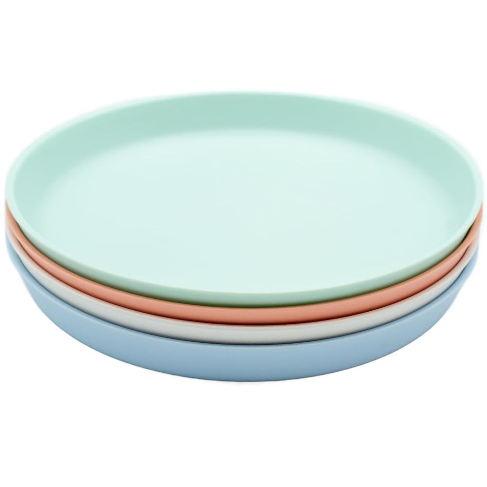 WeeSprout Bamboo Plates set of four on table designed for kid-friendly dining