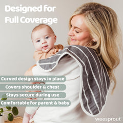 WeeSprout peanut-shape burp cloth provides shoulder coverage for comfort