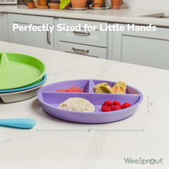 WeeSprout divided bamboo-melamine plates closeup highlights dividers for picky eaters
