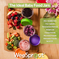 WeeSprout durable glass container designed for baby meals and reuse.