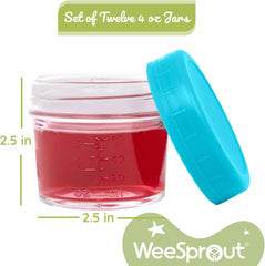 WeeSprout jar shows embossed oz and ml markers for precise portions.