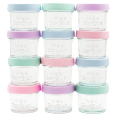 WeeSprout glass jar with green lid perfect for portioned baby meals and leak-free storage