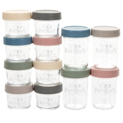 WeeSprout glass jars 4oz and 8oz set for batch meal prep with lids.