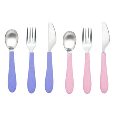 WeeSprout kids utensils set spoon purple with silicone grip for independent eating