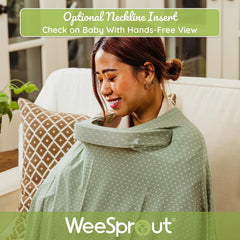 WeeSprout nursing cover with neckline insert enabling hands-free baby view.