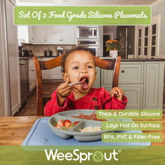 WeeSprout placemats with raised edges catching crumbs