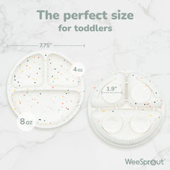 WeeSprout suction plates four-point suction close-up highlights secure plate grip for independent eating.