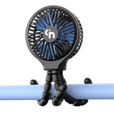 WEGA stroller fan with flexible tripod mounted on a stroller for on-the-go cooling