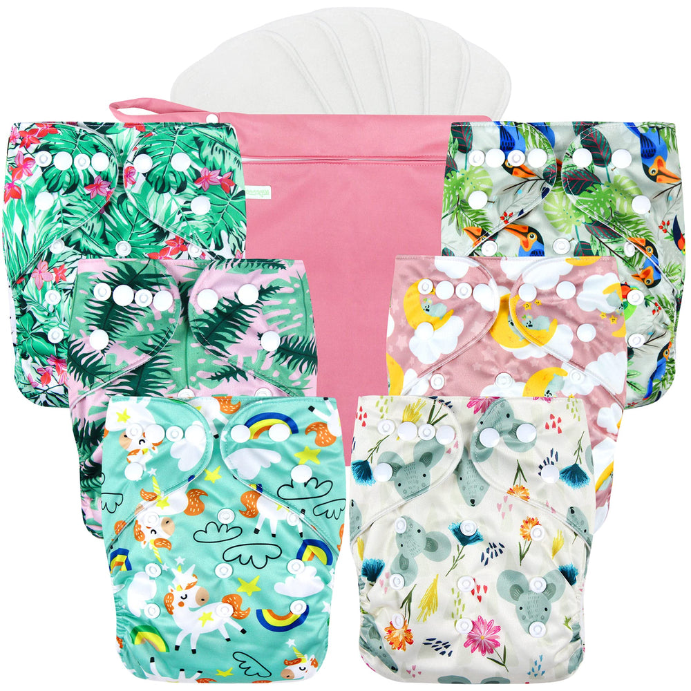Wegreeco cloth diapers Rainbow pattern front view—adjustable fit for growing babies.