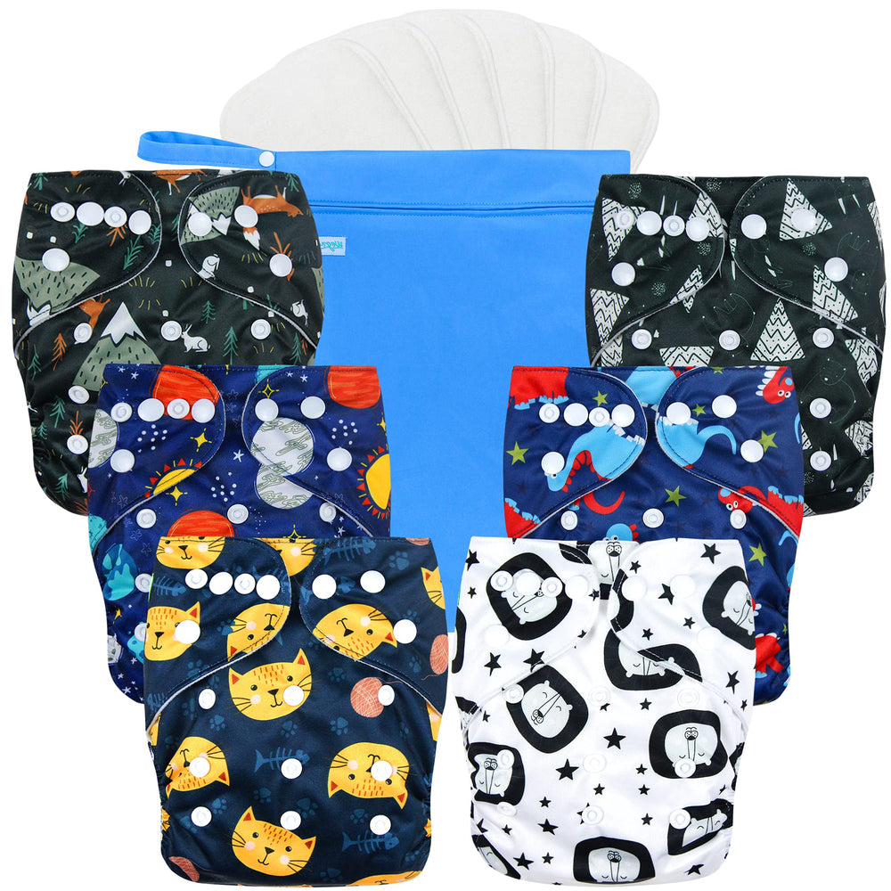 Wegreeco Dinosaur cloth diaper pack demonstrates durable, reusable comfort for active babies.