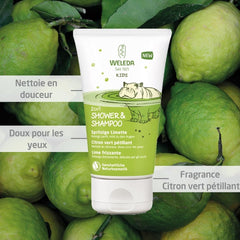 Weleda Kids 2-in-1 Lively Lime shampoo lather showing kid-friendly cleansing
