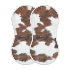Wellday muslin burp cloths set 2 in cow print, gentle for newborn skin.