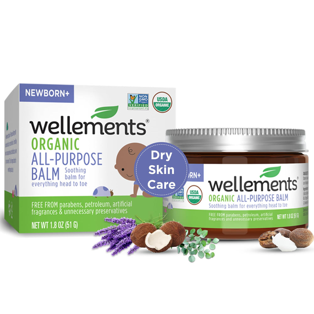 Wellements All-Purpose Balm bottle for head-to-toe baby care, fragrance-free