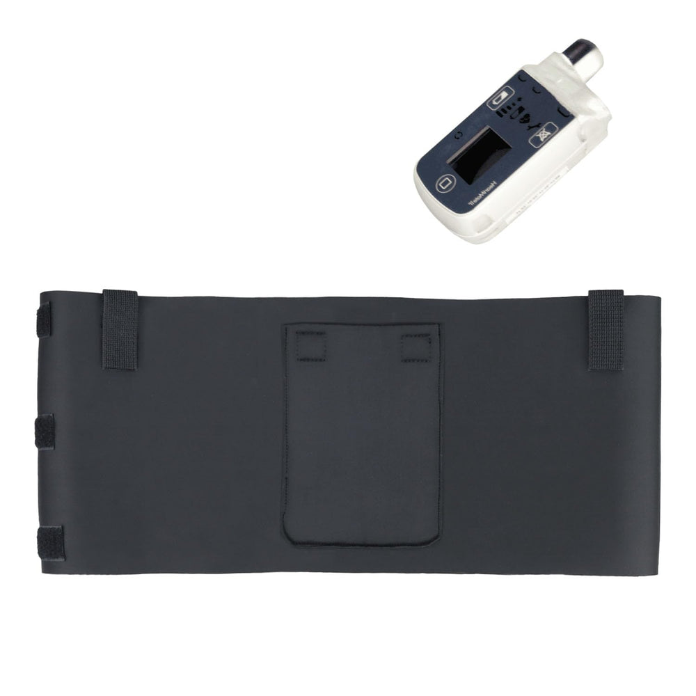 Welsoon LVAD sleeping belt closeup showcasing secure Velcro strap for cable management at night.