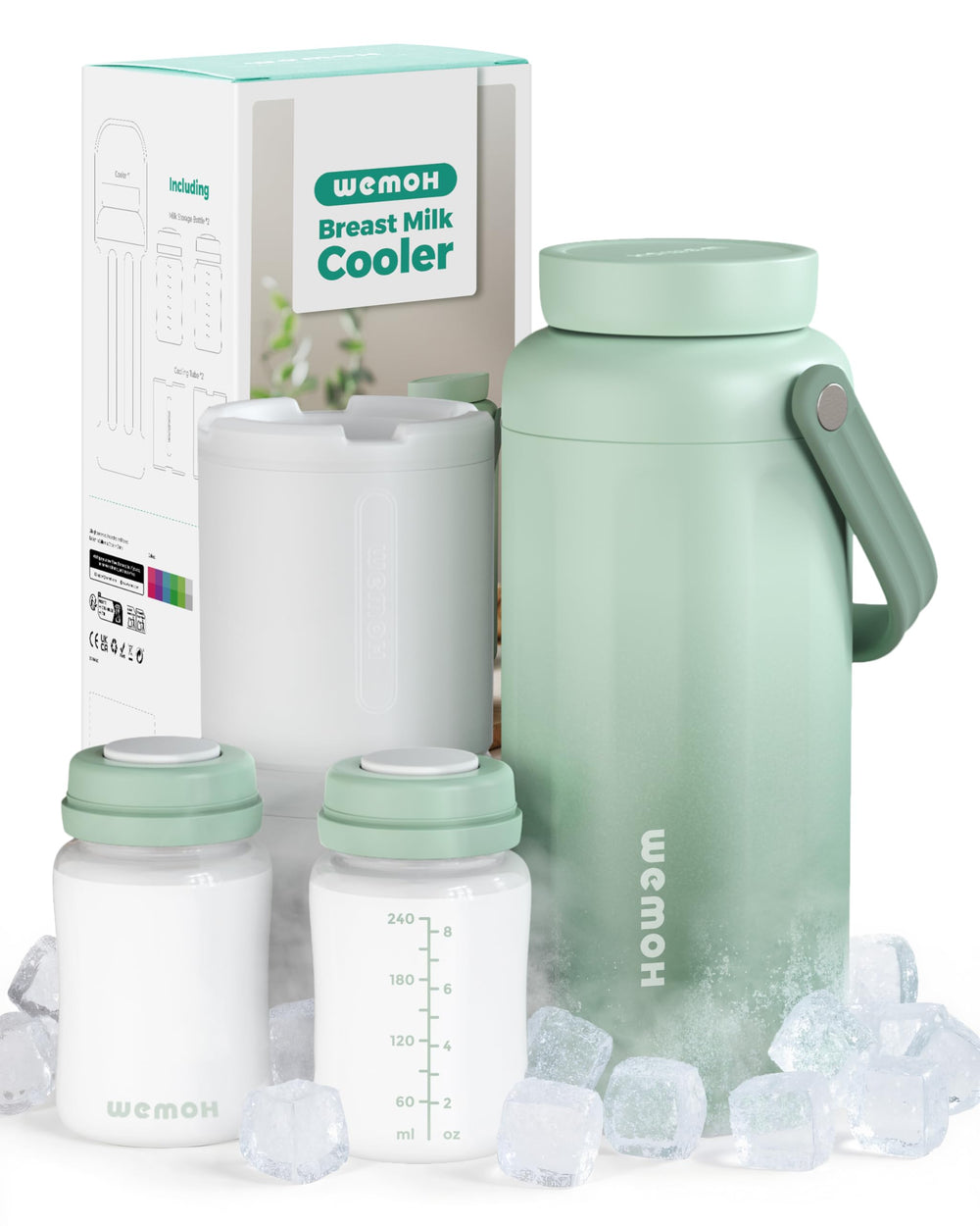 WEMOH breast milk cooler bottle front view for travel-ready storage and easy access.
