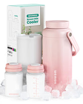WEMOH breast milk cooler pink front view showing twin sealed chambers for easy night-pumping storage