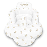 WEMORA inflatable baby seat in white bear with built-in air pump for quick setup.