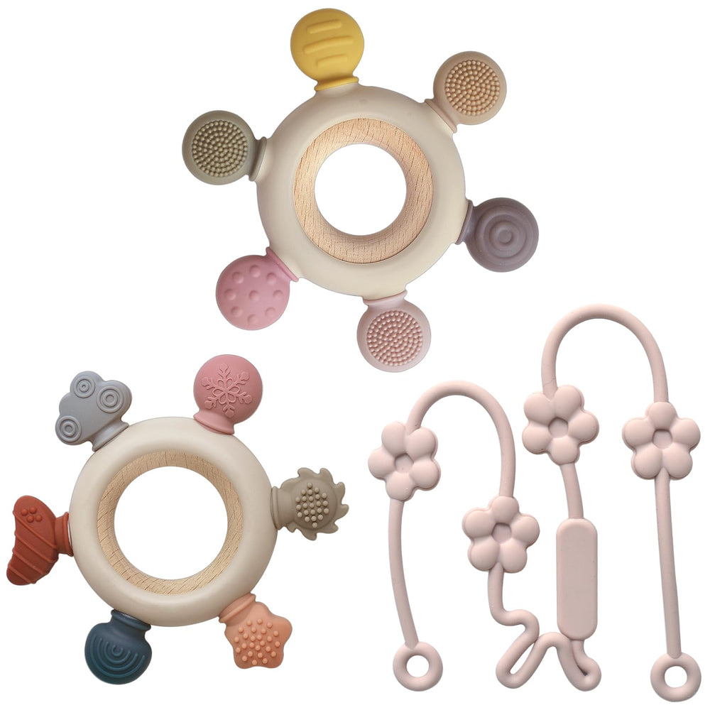 Wenobby teether rings—12 textured bumps to stimulate tactile development.