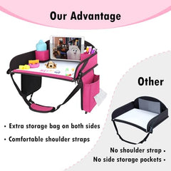 WENRENER kids travel tray pink cup holder keeps drinks within reach.