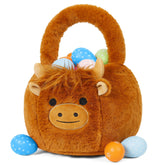 Wepop Easter basket plush Highland Cow – cheerful egg hunt carry bag.