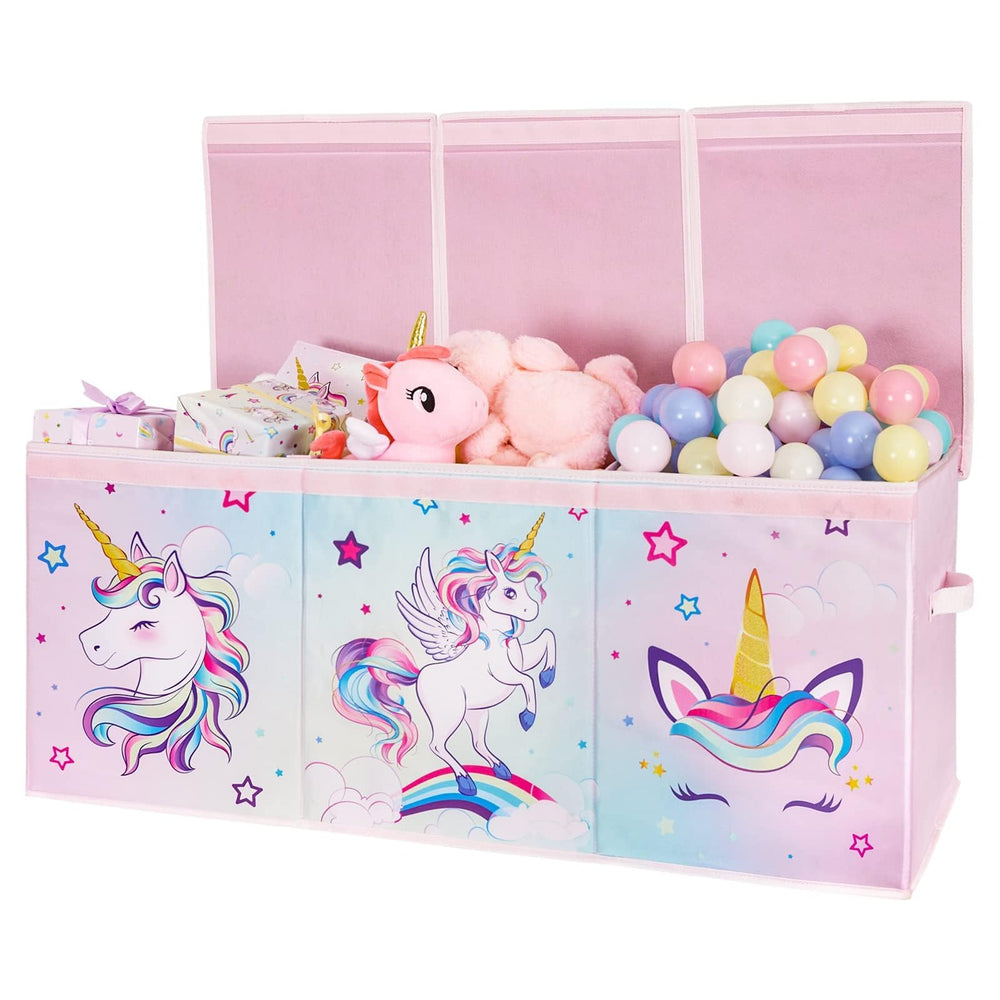 WERNNSAI unicorn toy chest front design enhances kid-friendly decor and toy organization.
