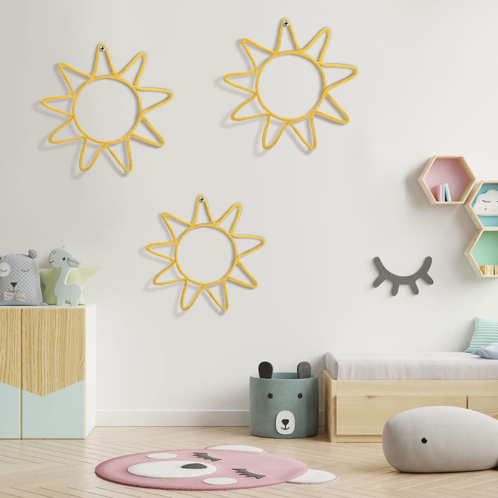Wesiti gold knitted sun wall hanging brightens nursery decor with a soft, sunny focal point.