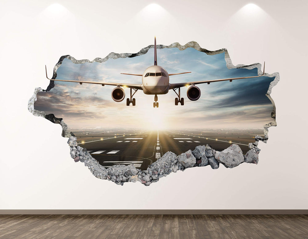 West Mountain Landing Airplane Wall Decal showcases 3D realism for kids' rooms with easy peel-and-stick installation.
