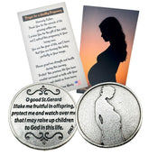 Westmon Works pregnancy prayer token closeup showing silver-tone design for faith and hope